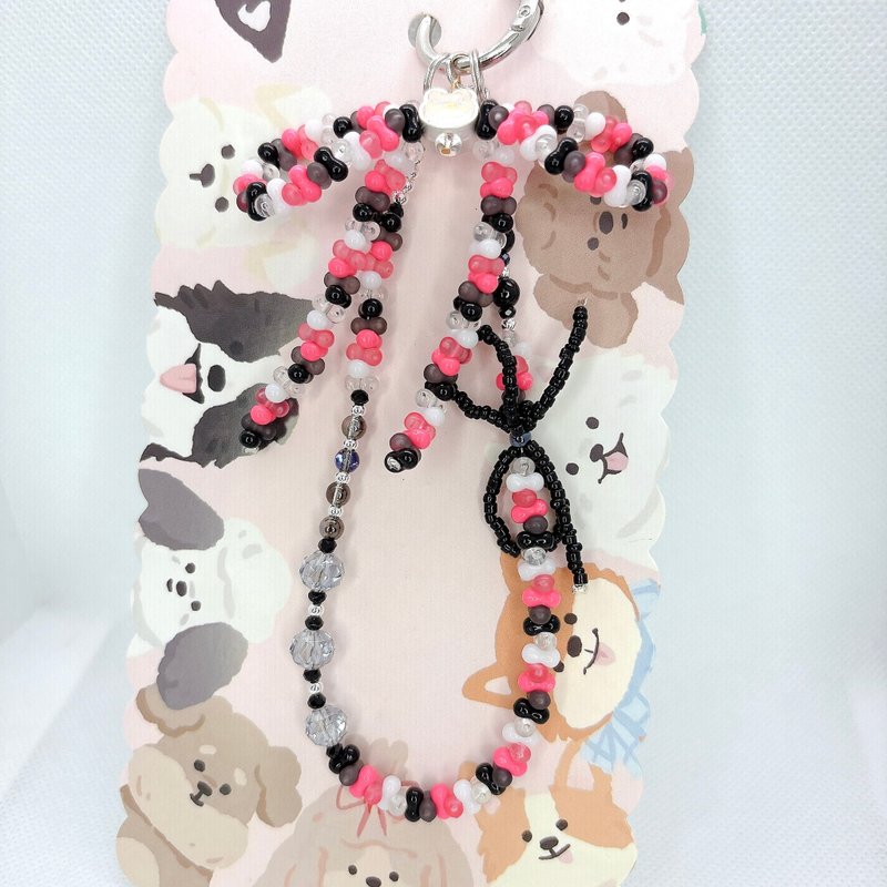 Rom828串珠手機鏈-粉紅暗黑甜心170 - 手機掛繩/背帶 - 樹脂 