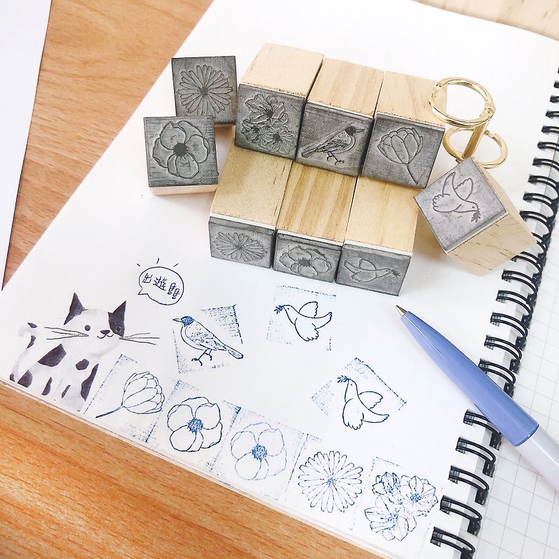 Small seal / flower / bird / travel / diary / gift / wood / small things / life / - Stamps & Stamp Pads - Wood 