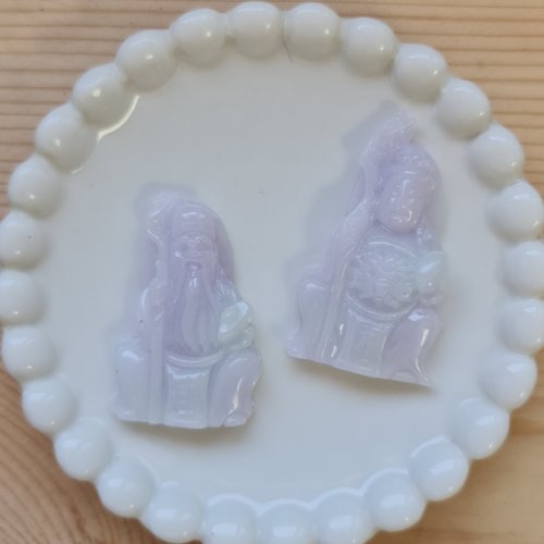 緣圓翡翠 春帶彩料土地公與土地婆 | 天然緬甸玉A貨翡翠