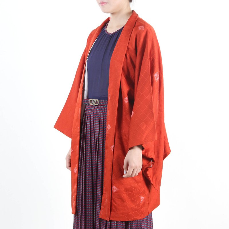[Egg Plant Vintage] Zhu Hongfang Printing Vintage kimono Hanyu - Women's Casual & Functional Jackets - Polyester Red