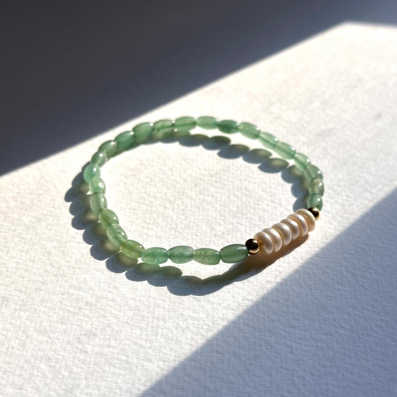 [Taurus and Gemini | May] Oval Green Aventurine Freshwater Pearl 18K Simple Gold-plated Light Bracelet Lucky Opportunity - Bracelets - Semi-Precious Stones Green