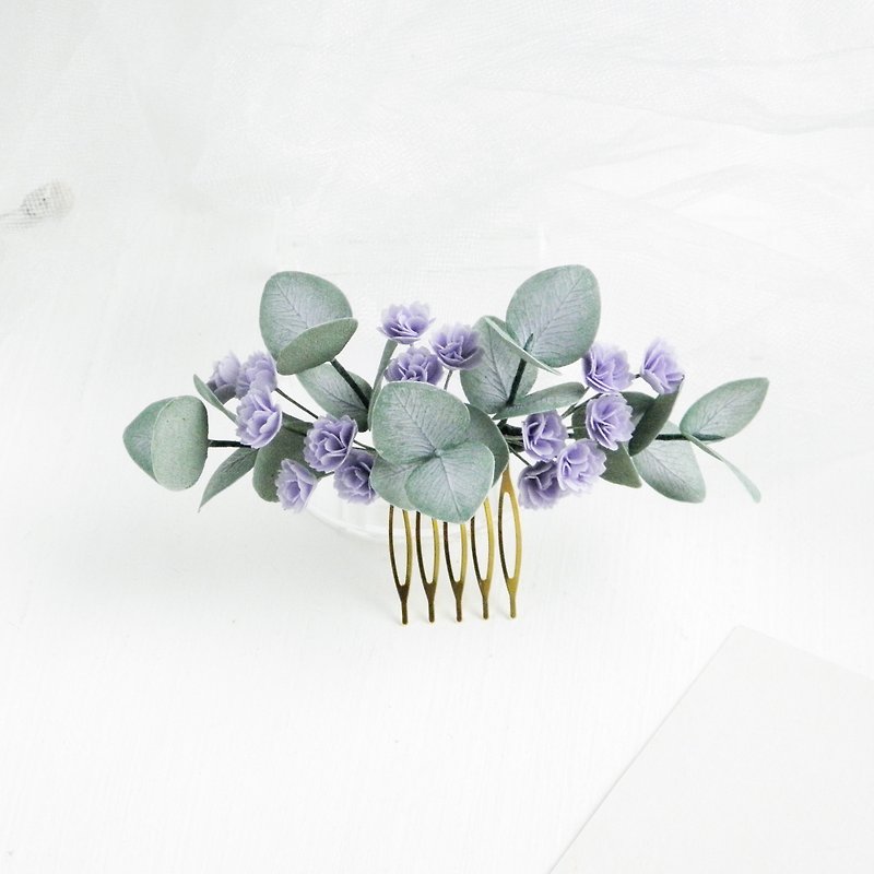 Lilac flowers wedding hair comb Eucalyptus hair comb Floral hair piece for bride - Hair Accessories - Plants & Flowers Purple