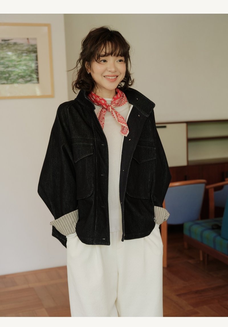 小個子牛仔外套春秋日系工裝風 - 女上衣/長袖上衣 - 亞麻 多色