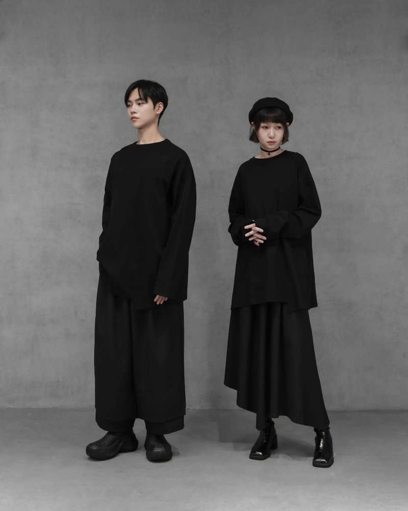 MUKK DESIGN 壓線造型拼接上衣 - 帽T/大學T - 聚酯纖維 黑色