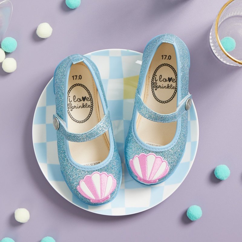 Cleo Blue Sequined Shell Doll Shoes - รองเท้าเด็ก - วัสดุอื่นๆ 