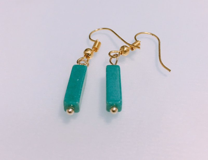 Rectangular column fake lake earrings - Earrings & Clip-ons - Gemstone Green