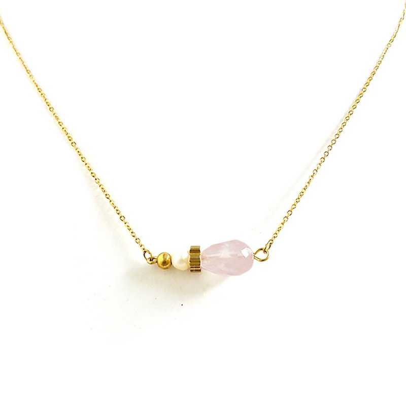 Ficelle | handmade brass natural stone necklace | 【Powder】 small clear sky under the eaves necklace - Necklaces - Gemstone Pink