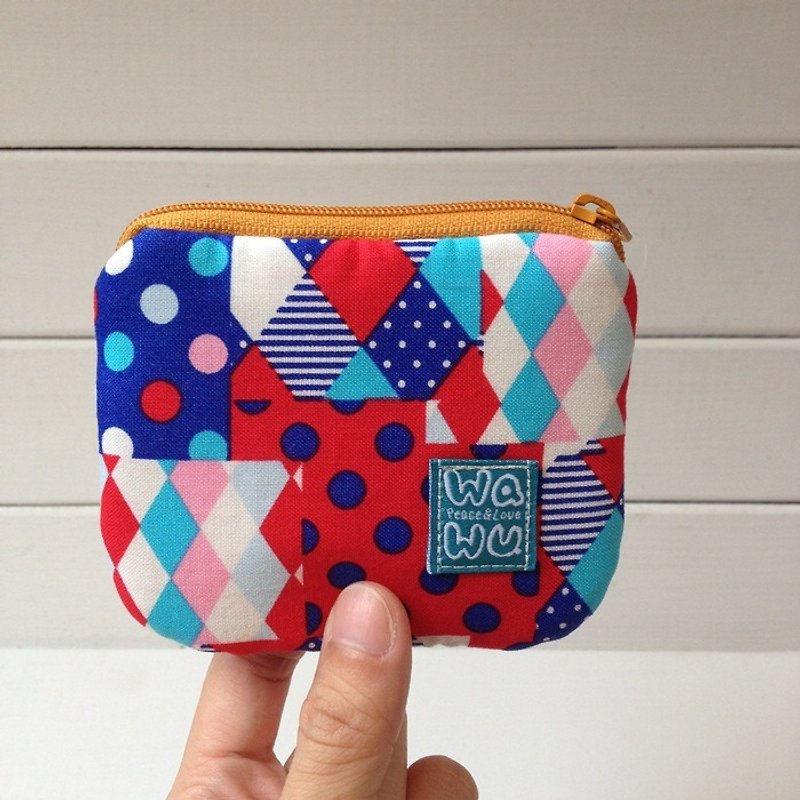 可愛いミニ財布 (カラフルな幾何学的な) - 小銭入れ - コットン・麻 ブルー