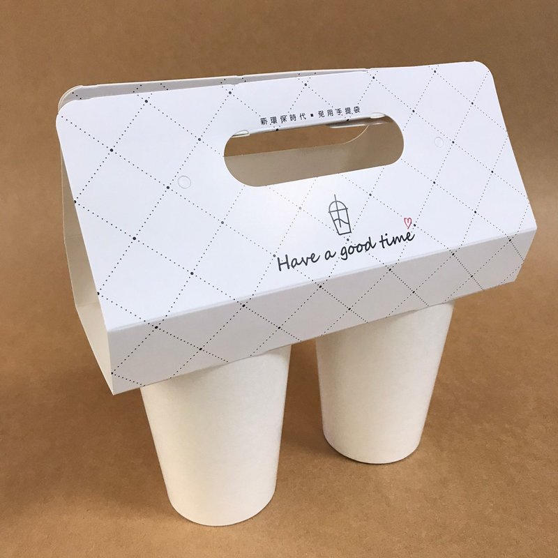 | 餐飲外帶裝家 |  二杯飲料外帶提卡-白卡點點版 600pcs/箱 - 其他 - 紙 白色