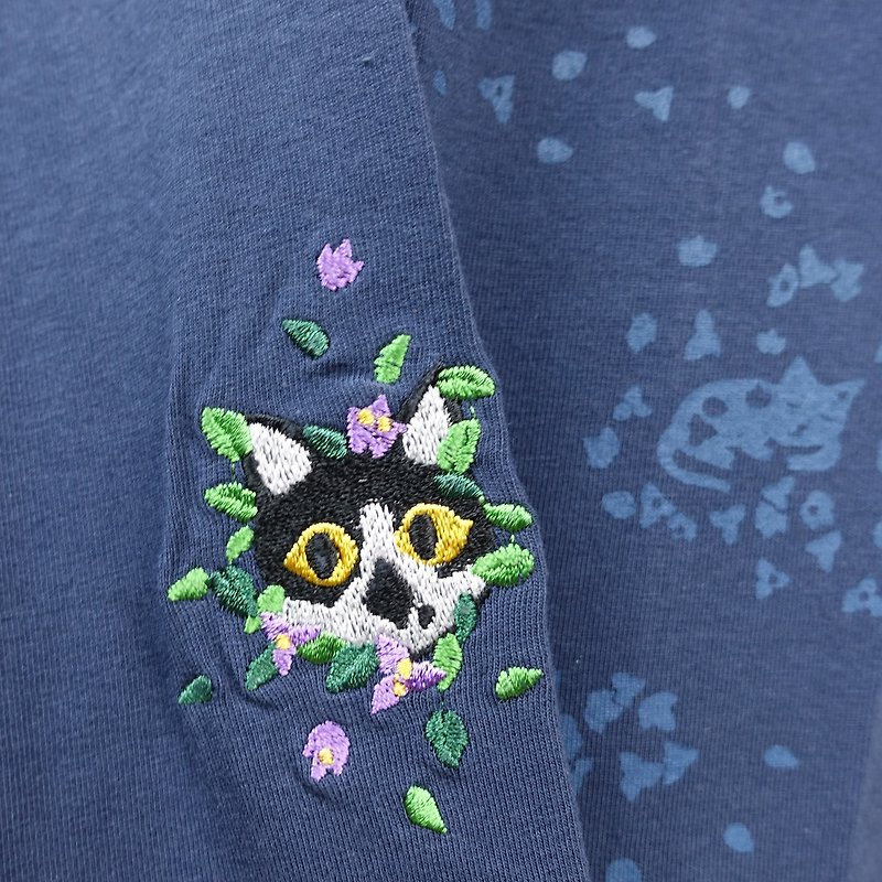 Floral cat panties dark blue - กางเกงขายาว - ผ้าฝ้าย/ผ้าลินิน สีน้ำเงิน