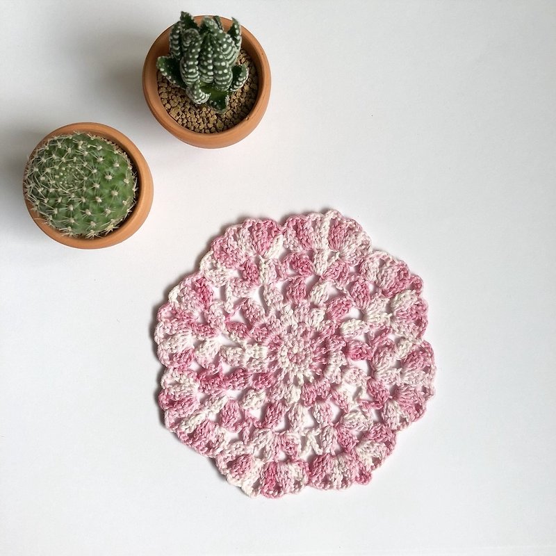 【Blossom Wool】 crochet _ coasters _ winter plum - ที่รองแก้ว - ผ้าฝ้าย/ผ้าลินิน สึชมพู