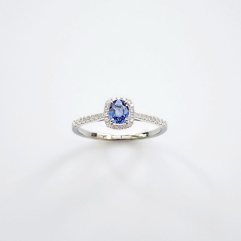 天然橢圓形藍寶石 微鑲鑽石 純 18K 金戒指 | 客製手工 - 戒指 - 寶石 藍色