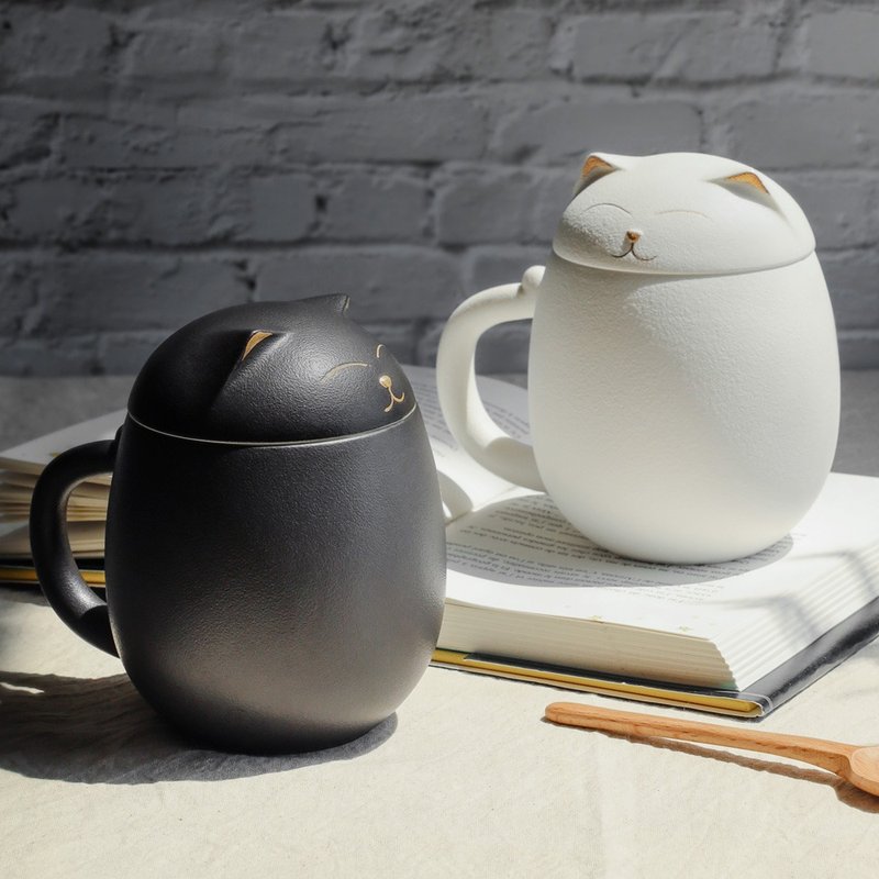 泡茶杯|幸福貓杯組(390ml)|2色可選 - 其他杯子 - 陶 黑色