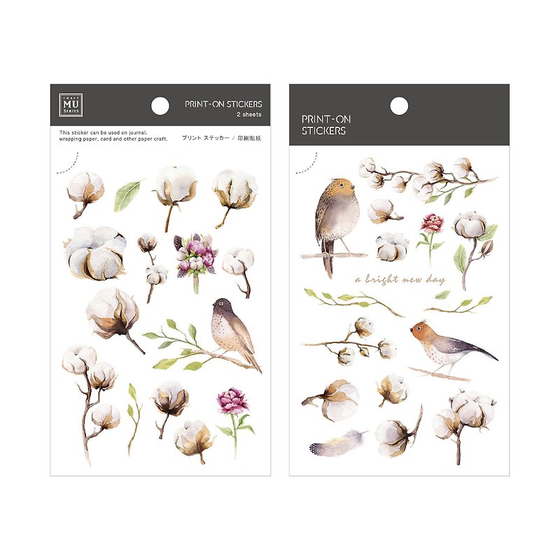 MU Print-On Stickers 36 Birds In Cotton Field | 2/Pkg | Journal、Scrapbook、Bujo | - สติกเกอร์ - วัสดุอื่นๆ สีนำ้ตาล