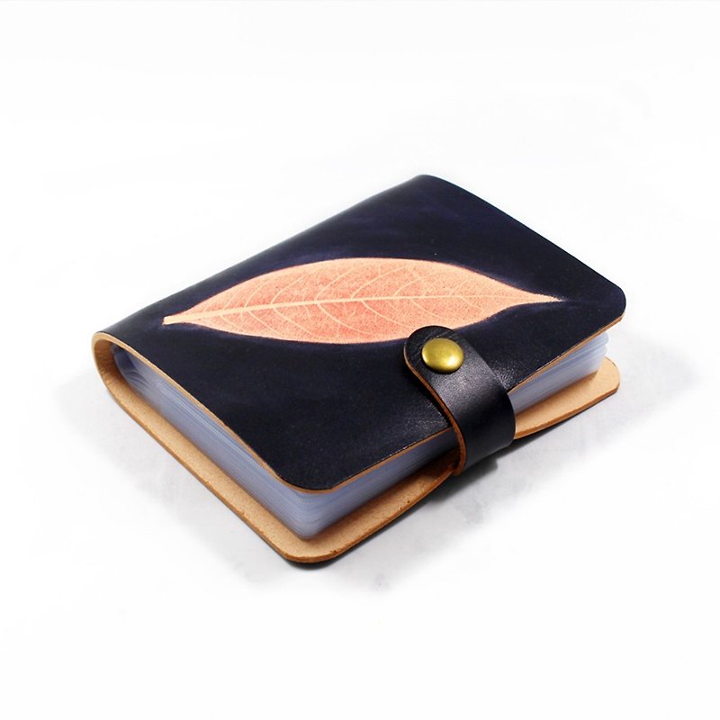 Rugao Black Leaf Embossed Vegetable Leather Card Holder / Leather Business Card Holder / Ticket Holder 40 Cards - Card Holders & Cases - Genuine Leather Black