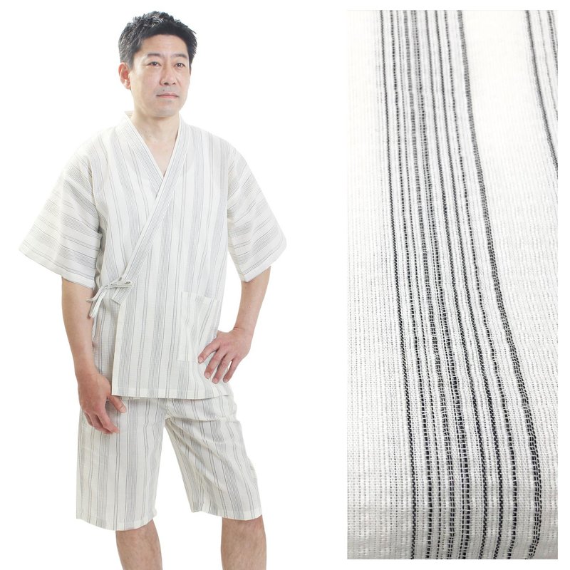 Men's Jinbei Jinbei Jinbei Relax Wear Men's Kimono Room Wear Nightwear Sleepwear Pajamas Summer Items Cotton ML LL as06 - ชุดนอน/ชุดอยู่บ้าน - ผ้าฝ้าย/ผ้าลินิน ขาว