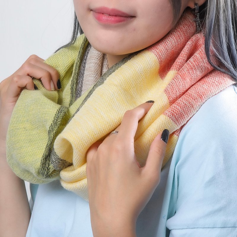 Newly launched cashmere blended scarf neck light green yellow orange hand-woven natural minimalist style - Knit Scarves & Wraps - Cotton & Hemp Multicolor