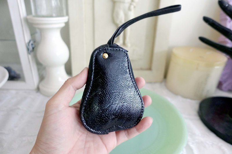 Japanese middle-aged black ostrich leather coin purse loose paper bag broken wallet senior second-hand vintage - Coin Purses - Genuine Leather Black