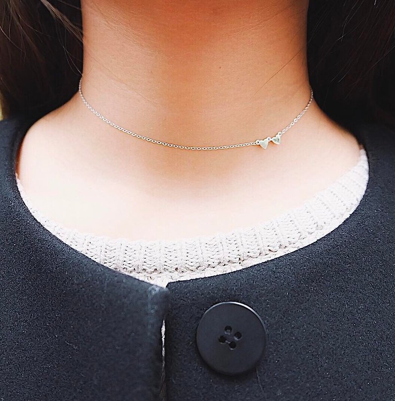 double heart choker - Necklaces - Paper Silver