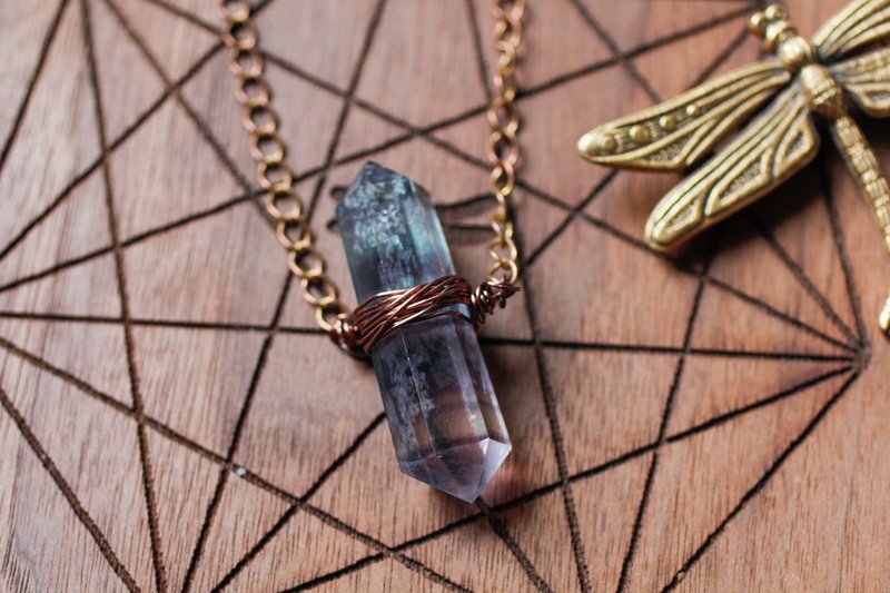 螢石雙尖晶柱(大) 紅銅頸鏈 - 項鍊 - 寶石 多色