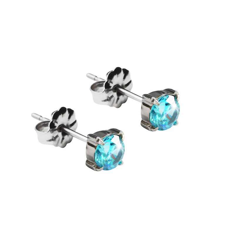 Titanium Earrings-Purity Zircon-Blue - ต่างหู - โลหะ สีน้ำเงิน