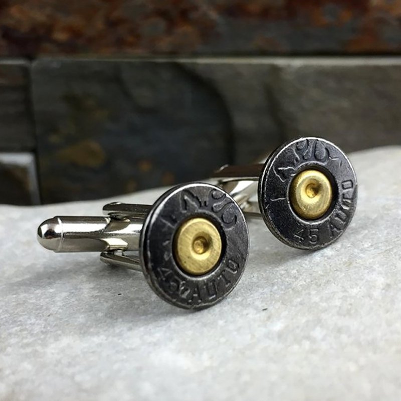 Bullet Designs 45口徑 手槍子彈袖扣 / 金屬造型襯衫西裝袖釦 - 袖扣 - 其他金屬 