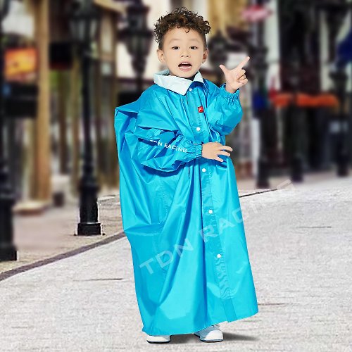 TDN TDN小揹兒童背包雨衣超防水輕量學生書包連身雨衣-多拉藍
