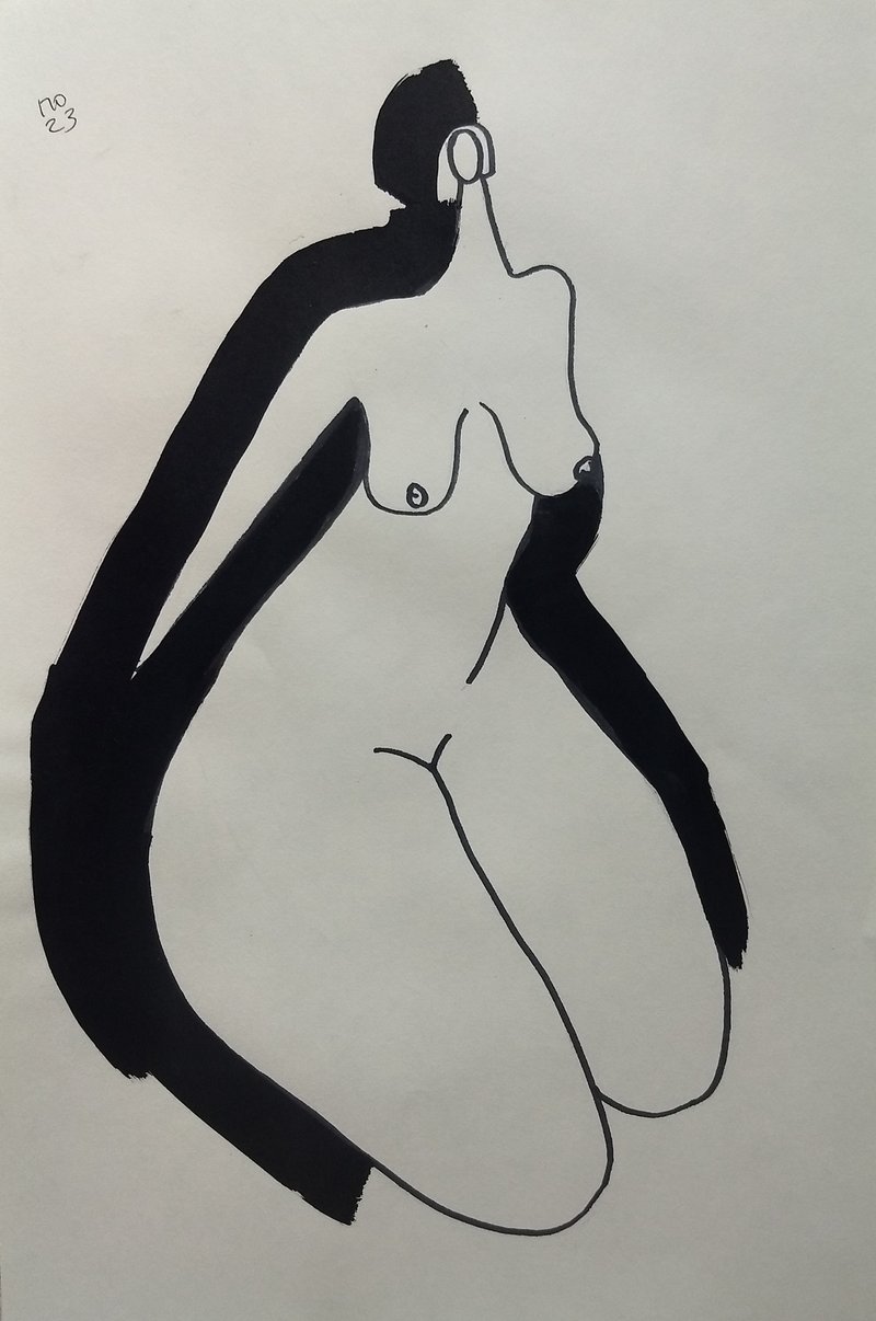 Strange drawing nude - โปสเตอร์ - กระดาษ สีเงิน