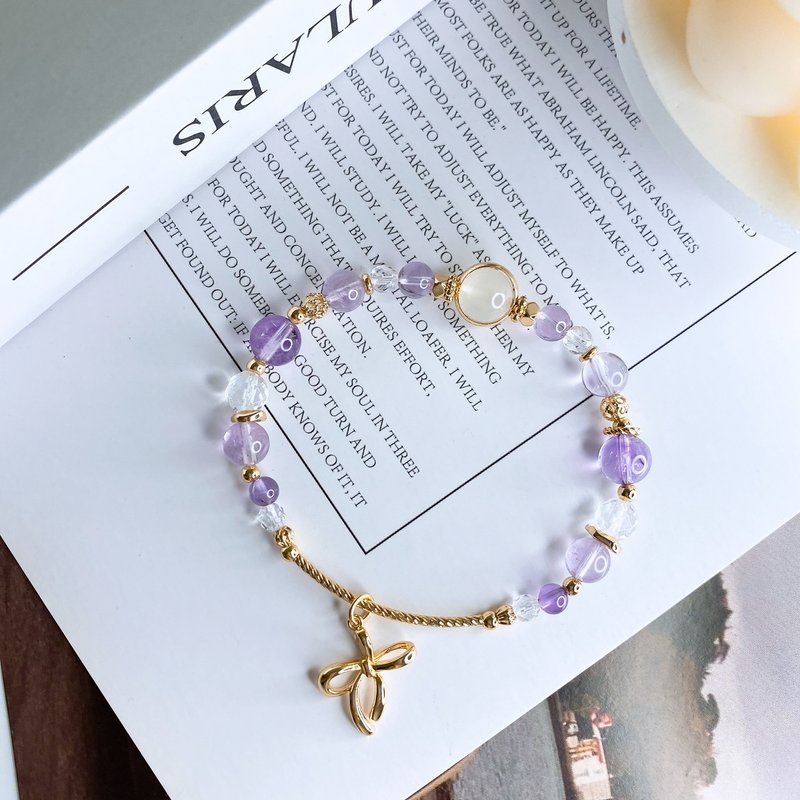 Purple Smoke Moonstone Purple Super Seven Lavender Amethyst Crystal Natural Stone Design Elastic Bracelet Bracelet - สร้อยข้อมือ - คริสตัล สีม่วง