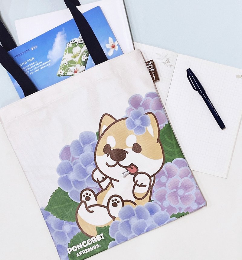 Sunny Bag x Corgi Dog Ping Ping Book Bag/Wen Qing Bag_Hydrangea Flower Chai Chai Style - Messenger Bags & Sling Bags - Other Materials Blue