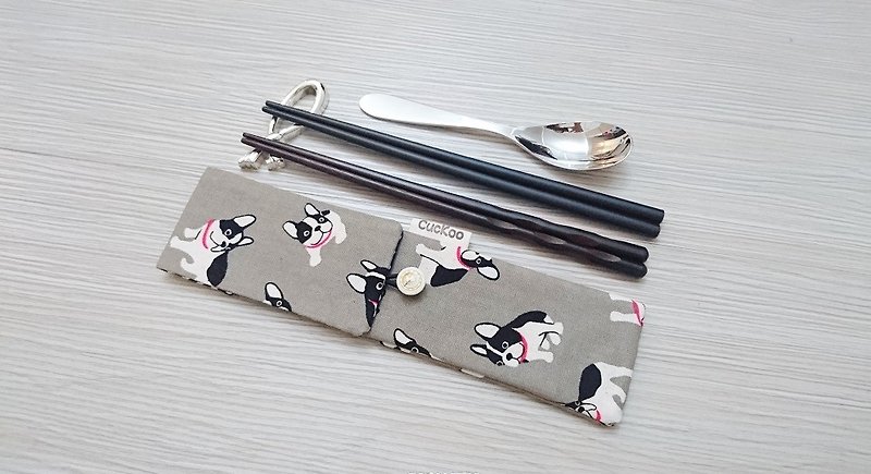 環保餐具收納袋 筷子袋 組合筷專用 雙層筷袋 狗狗款 - 筷子/筷子架 - 棉．麻 