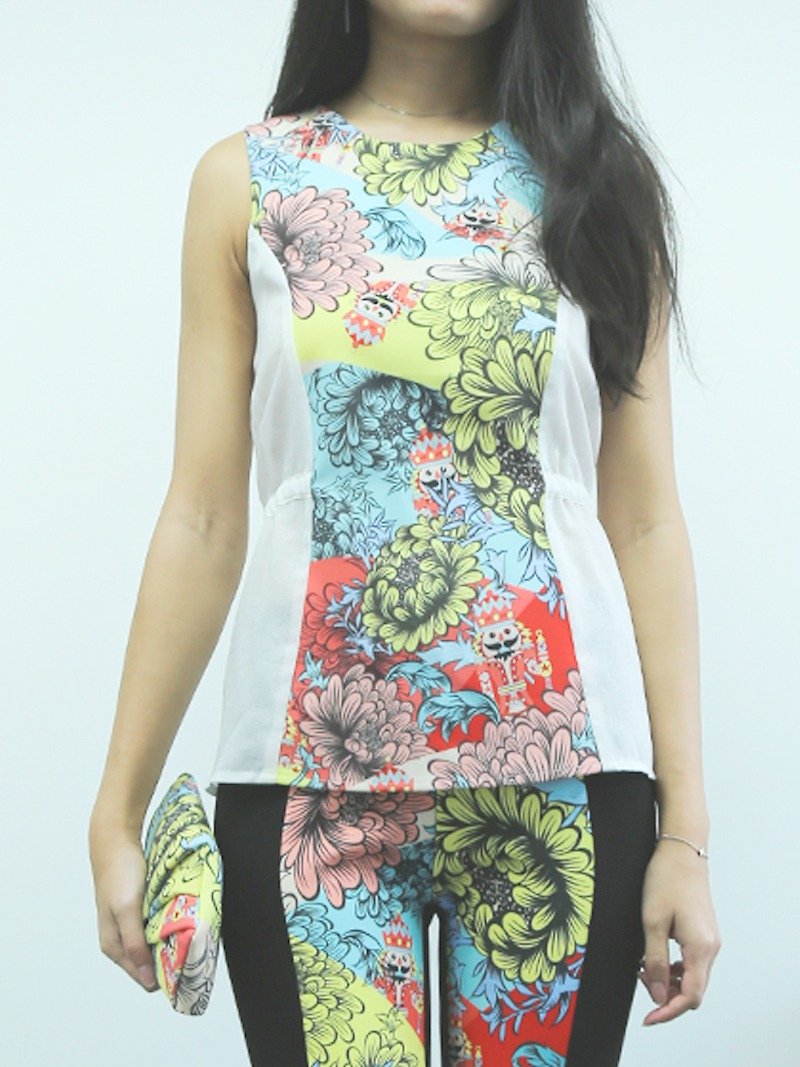 Hong Kong designer Blind by JW corset vest (with flowers and little soldiers) - Women's Tops - Polyester Multicolor
