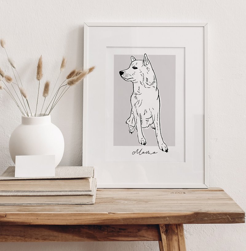 Custom dog portrait (DIGITAL FILE)  Modern handdrawn pet portrait - ภาพวาดบุคคล - วัสดุอื่นๆ ขาว