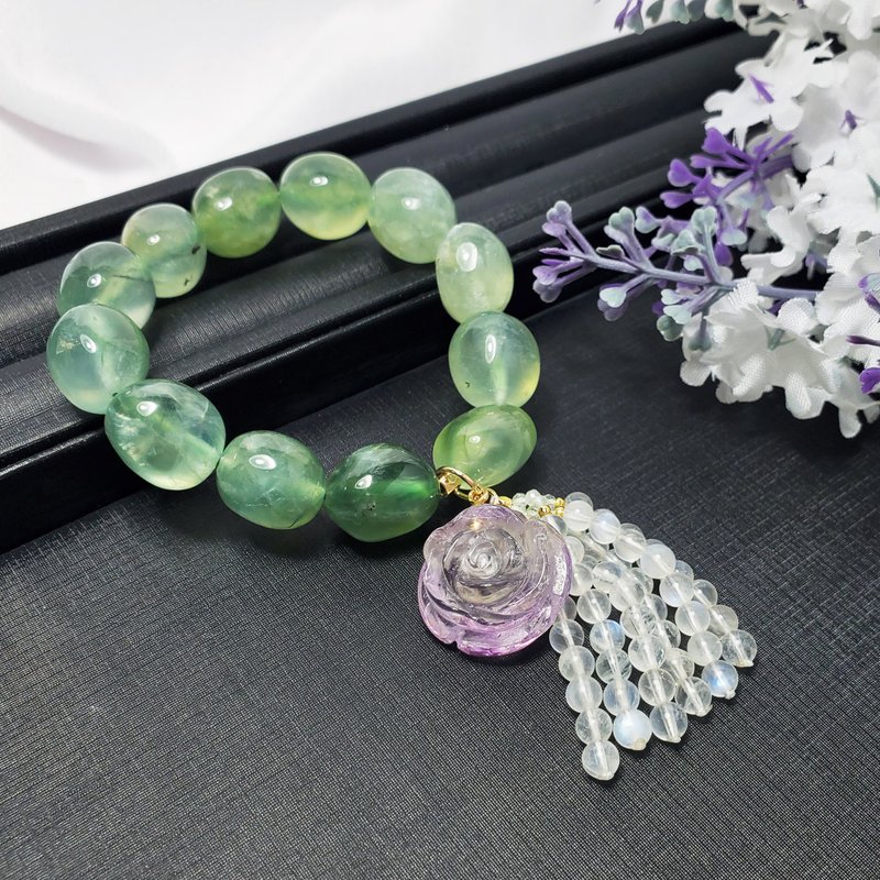 頂級葡萄石 紫黃晶玫瑰 藍月光 希望 幸運 智慧 手鍊 單品 禮物 - 手鍊/手環 - 寶石 綠色