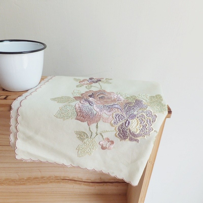 Embroidery Towel ,  Table Centre Mat :Embroidered  roses - Place Mats & Dining Décor - Cotton & Hemp Multicolor