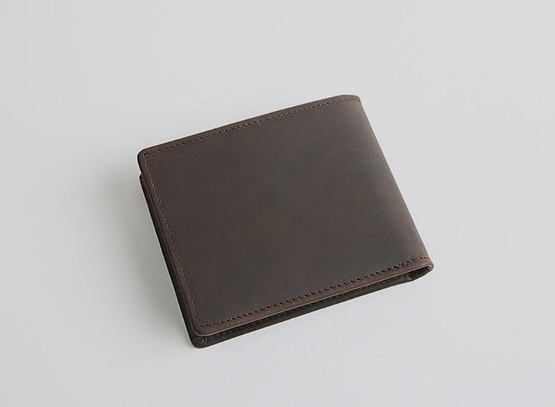 Handmade Men's Short Wallet Genuine Leather Wallet Folding Wallet - กระเป๋าสตางค์ - หนังแท้ สีนำ้ตาล