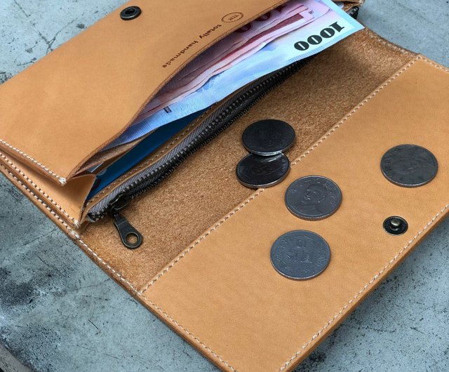 Female Brown Handmade leather Long Wallet