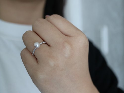 KOKO PEARL JEWELRY 6.5mm 彩凜級akoya珍珠戒指 鉑金鑲鑽戒指 日本製 婚戒