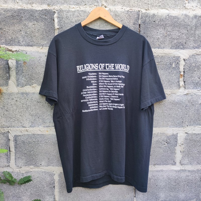Vintage 90s Religions of the World Funny T-Shirt - 男 T 恤 - 棉．麻 黑色