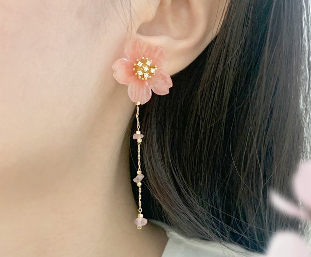 Cherry Blossom Jewelry, Resin Flower Earrings