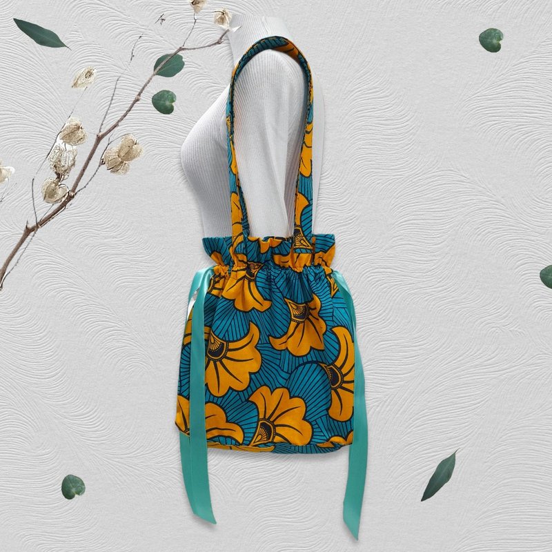 African print drawstring bag, shoulder bag, Ribbon drawstring bag