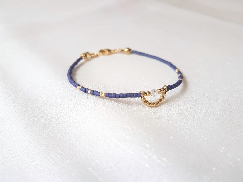 Sailor ‧ Bronze Crystal Navy Blue Beaded Bracelet - Bracelets - Copper & Brass Blue