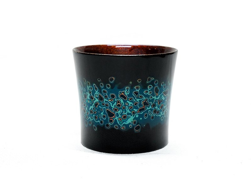 【Richu Lacquer Art】Natural Lacquerware Wide Mouth Cup Water Sound‧Blue - Bar Glasses & Drinkware - Wood Blue