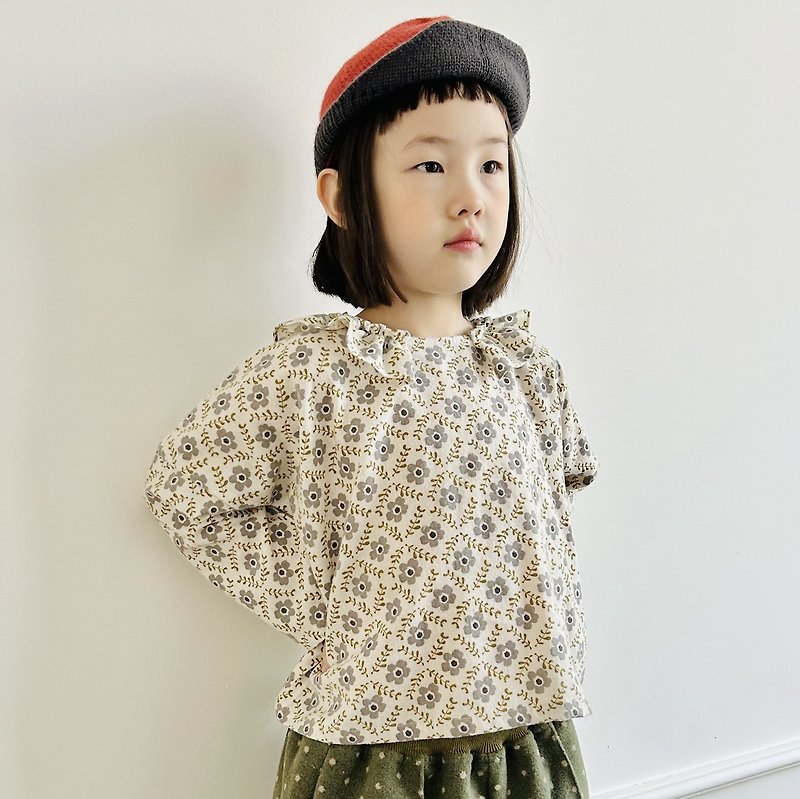 Retro flower window pattern ruffle collar sleeve top/children's clothing - Tops & T-Shirts - Cotton & Hemp Multicolor