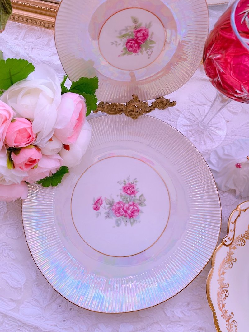 Czech 1950 hand-painted rose pearl porcelain antique cake plate snack plate ~ inventory - Small Plates & Saucers - Porcelain White