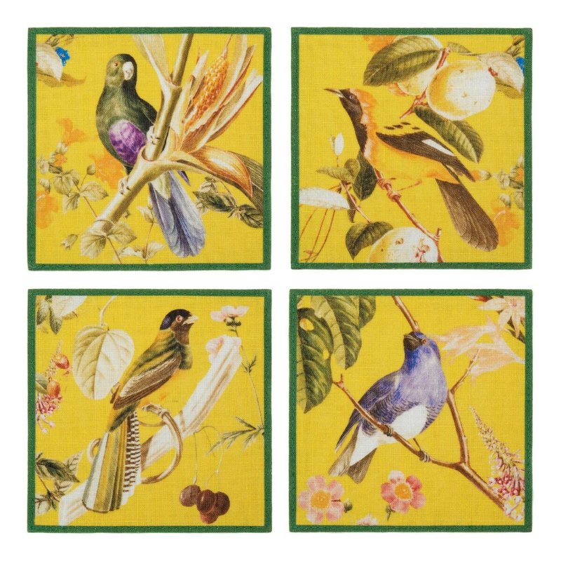 泰國 杯墊 (4入)  Songbird Linen Coasters - Yellow - 餐桌布/桌巾/餐墊 - 亞麻 黃色