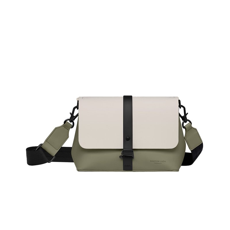 GASTON LUGA Splash Crossbody Bag斜肩/側背包-奶油白x鼠尾草綠 - 側背包/斜背包 - 其他材質 卡其色