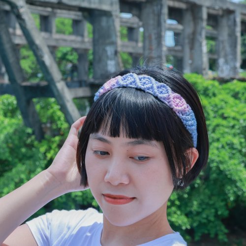 蚤操染織 Fleacise 三色堇 手染編織鬆緊髮帶 成人兒童皆可配戴 職人手工染製