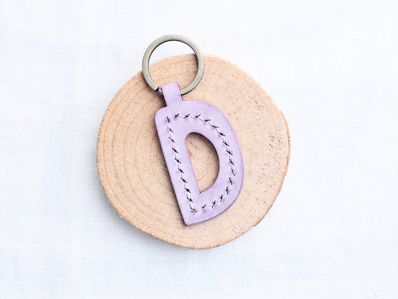 Initial D letter keychain - ash leather group well stitched leather material bag key ring Italy - Leather Goods - Genuine Leather Purple