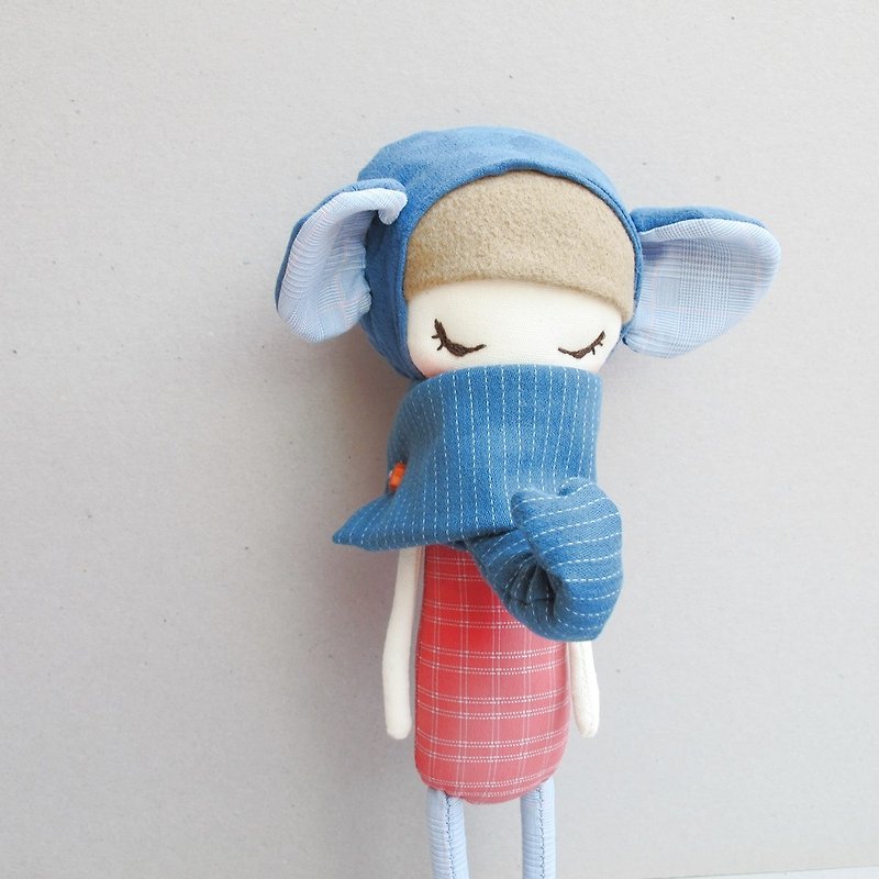 Elephant ~ elf (eyes smiled drops below) - Stuffed Dolls & Figurines - Cotton & Hemp Blue
